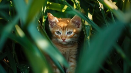 Playful Cat in Lush Jungle Greenery