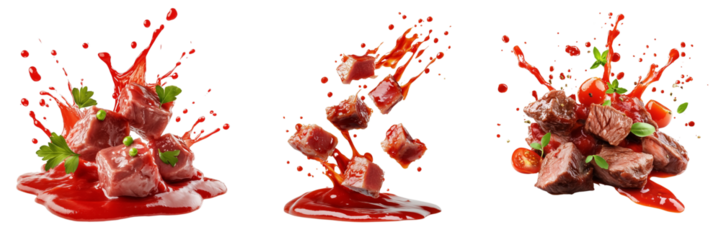 Set of A rustic table setting with a grilled chicken breast on transparent png background