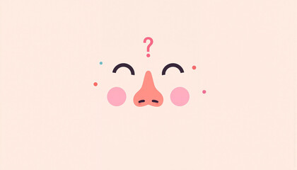 Curious nose icon with question mark on minimal background, anosmia concept