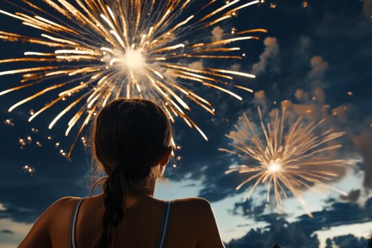 Celebrating with colorful fireworks in the night sky during a summer gathering