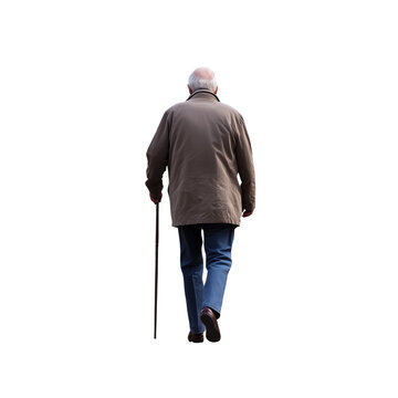 Rear View of Senior Man Walking with Cane Full Body Transparent Hand-Cut PNG for Mobility and Elderly Support






