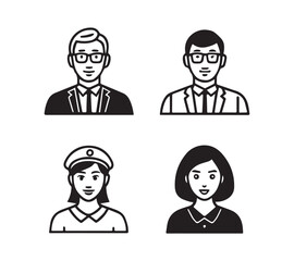 Black and white People icon set in flat style. Line icon set. Management line icons. Line Business People. Human resources. office management. 