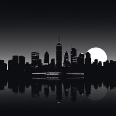 Fototapeta premium Silhouette of a city skyline against a vibrant sunset with shades of orange and pink skyline silhouette 