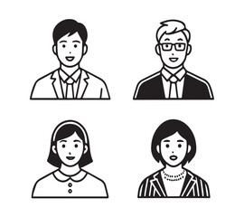 Black and white People icon set in flat style. Line icon set. Management line icons. Line Business People. Human resources. office management. 