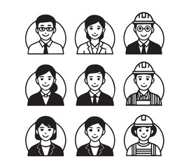 Black and white People icon set in flat style. Line icon set. Management line icons. Line Business People. Human resources. office management. 