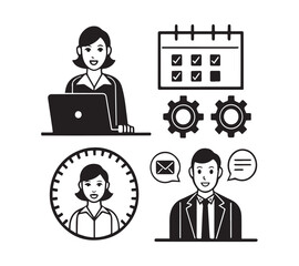 Black and white People icon set in flat style. Line icon set. Management line icons. Line Business People. Human resources. office management. 