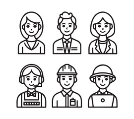 Black and white People icon set in flat style. Line icon set. Management line icons. Line Business People. Human resources. office management. 