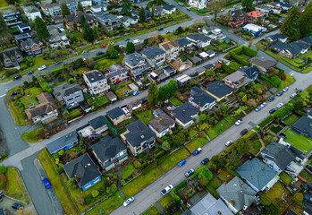 Aerial View of Suburban Neighborhood in Burnaby, BC, Canada