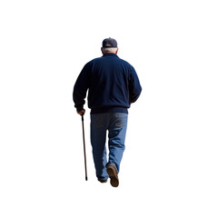 Rear View of Senior Man Walking with Cane Full Body Transparent Hand-Cut PNG for Mobility and Elderly Support






