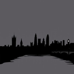 Fototapeta premium Stunning sunset over city skyline with reflection in water showcasing modern skyscrapers and vibrant colors skyline silhouette 