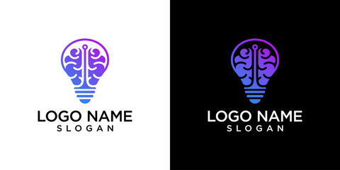 Brain Tech Artificial Intelligence Modern Illustration Logo Design with brain processor computer system circuit.