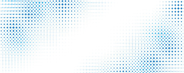 Abstract blue geometric halftone dotted pattern frame on white background. There is space in the center for your text or letters. Fade out dot pattern scene. Art & Illustration.