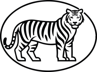simple tiger, vintage logo line art concept black and white color, hand drawn illustration