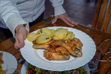 chicken roasted in a wood oven