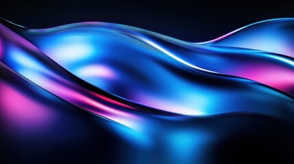 Obraz premium Abstract waves, fluid dynamics, vibrant blue and pink gradients, smooth curves, metallic sheen, digital art, flowing lines, dynamic composition, futuristic background, glossy texture, energy in motion