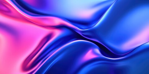 Obraz premium Abstract fluid waves, vibrant gradient, pink to blue, smooth curves, dynamic flow, glossy surface, ethereal glow, digital art, colorful background, futuristic design, 3D render, high contrast, ultra H