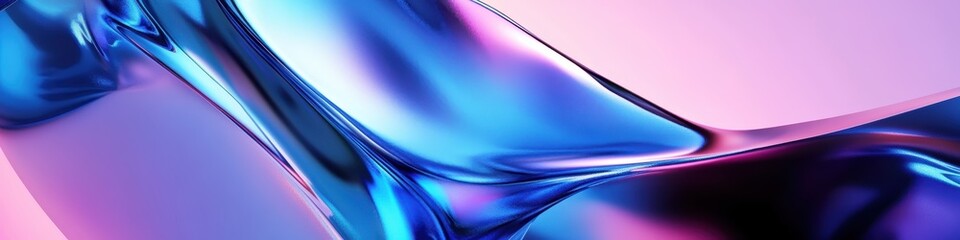 Abstract waves, fluid dynamics, vibrant blue and pink gradients, smooth curves, metallic sheen, digital art, flowing lines, dynamic composition, futuristic background, glossy texture, energy in motion