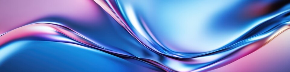 Naklejka premium Abstract fluid waves, vibrant gradient, pink to blue, smooth curves, dynamic flow, glossy surface, ethereal glow, digital art, colorful background, futuristic design, 3D render, high contrast, ultra H