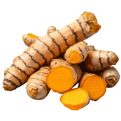 Turmeric powder and fresh turmeric isolated on transparent background turmeric png