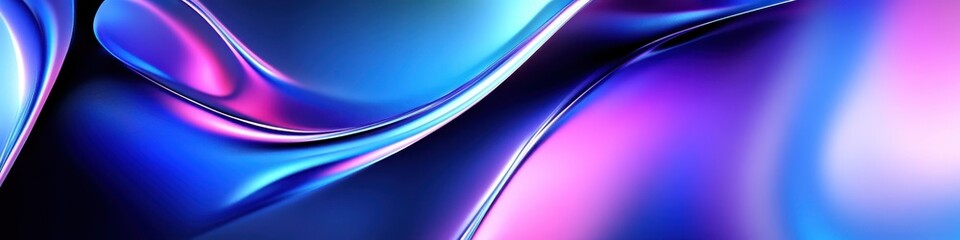 Obraz premium Abstract fluid waves, vibrant blue and pink gradients, smooth curves, glossy reflective surface, dynamic flow, ethereal lighting, futuristic design, digital art, high contrast, 3D render, ultra high d