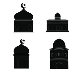 Silhouette different types of mosque design set Vector illustration