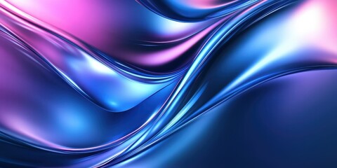 Fototapeta premium Abstract fluid waves, vibrant blue and pink gradients, smooth curves, glossy reflective surface, dynamic flow, ethereal lighting, futuristic design, digital art, high contrast, 3D render, ultra high d
