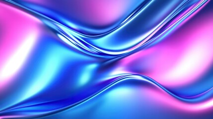 Fototapeta premium Abstract fluid waves, vibrant neon colors, electric blue and magenta, smooth glossy surfaces, futuristic backdrop, dynamic flowing shapes, metallic sheen, iridescent textures, digital art, ultra high 