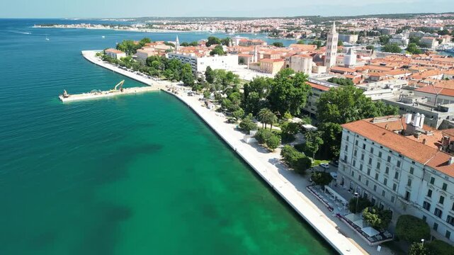 Aerial view of Zadar cityscape along the sea, Croatia