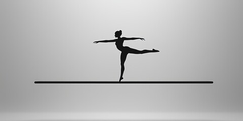 Realistic 3D gymnast balances on beam in perfect moment