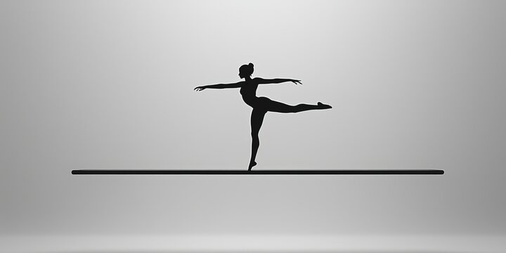 Realistic 3D gymnast balances on beam in perfect moment