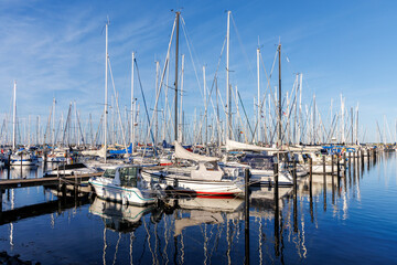 Marina with sailing boats yachts at the Baltic Sea in Heiligenhafen, Germany