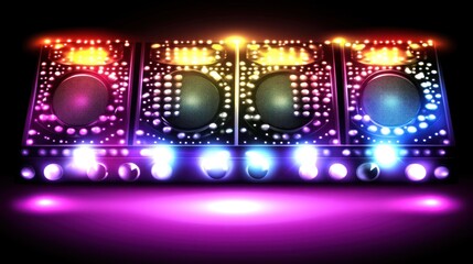 Obraz premium Triple DJ decks with vibrant colorful lights.