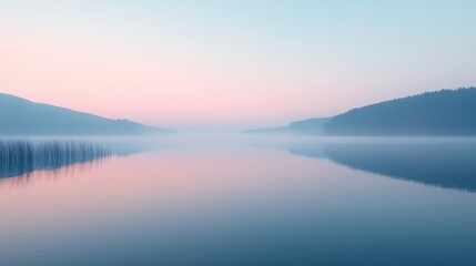Obraz premium Lake at dawn reflecting pastel morning sky