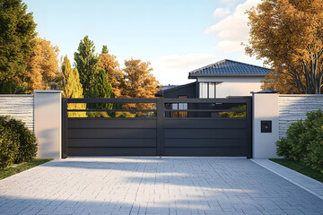 Automatic Sliding Gate and garage, 3d illustration