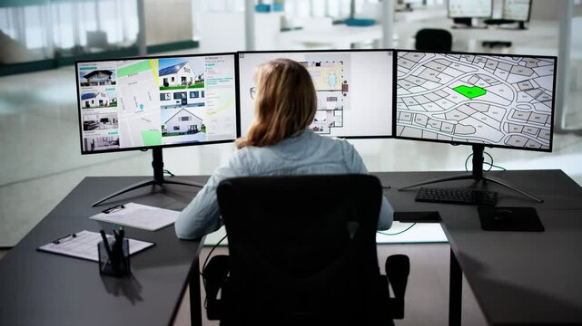 Woman Using Laptop To Search Online Real Estate Property Listings