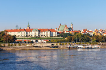 Warsaw Castle and old town at Vistula river in Warsaw, Poland