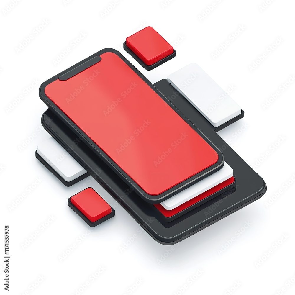Poster modern smartphone mockup with red screen and interface elements. perfect for app presentations or ui