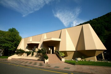 Modern architectural building with geometric design.