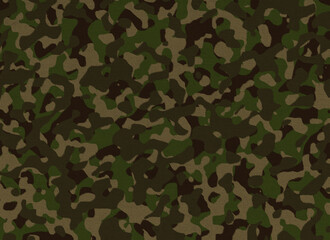 Close-up of brown and green camouflage pattern on a textile fabric. Abstract high resolution full frame textured background. Copy space.