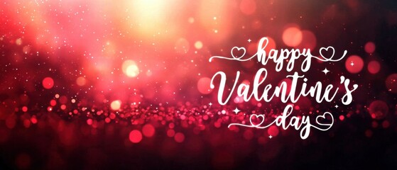 Sparkling Red Bokeh Valentines Day Background with Romantic Typography