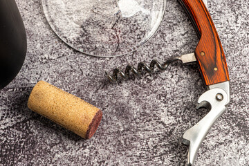 objects for opening a wine bottle, cork and cork