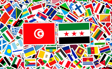 Fototapeta premium Syria Flag and Tunisian, Republic of Tunisia, Flag of the Syrian Revolution - New Syrian Flag.