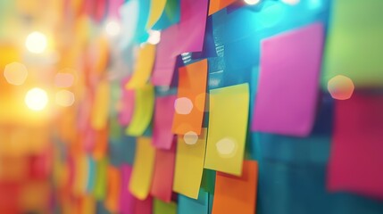 Colorful sticky notes on a board, a vibrant reminder of ideas and plans.