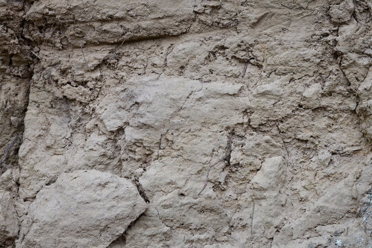Loess soil mud wall surface. Close-up texture background.