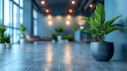 Fototapeta premium Modern office plant in sleek pot, minimalist interior design.