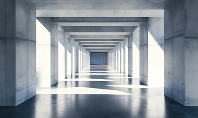 Fototapeta premium 3D-rendered empty and dark abstract concrete room interior, Modern concrete architecture, repetitive geometric structures