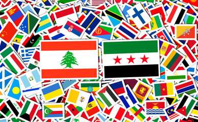Fototapeta premium Syria Flag and Lebanon, Lebanese Republic, Flag of the Syrian Revolution - New Syrian Flag.