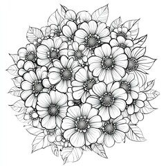 Detailed floral mandala with blooming flowers whit background