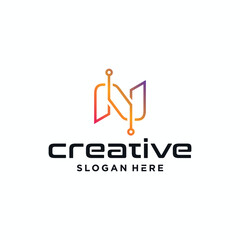Technology N logo, with modern line design, N logo vector icon illustration with modern design.