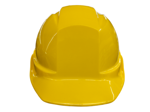 Yellow work helmet in front view isolated